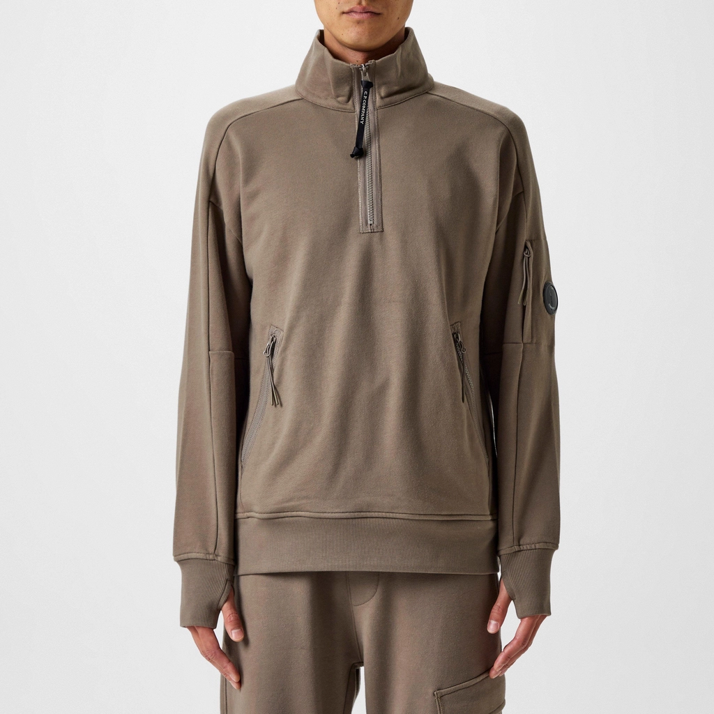 CP Company Lens Arm Quarter Zip Sweatshirt - Walnut 359